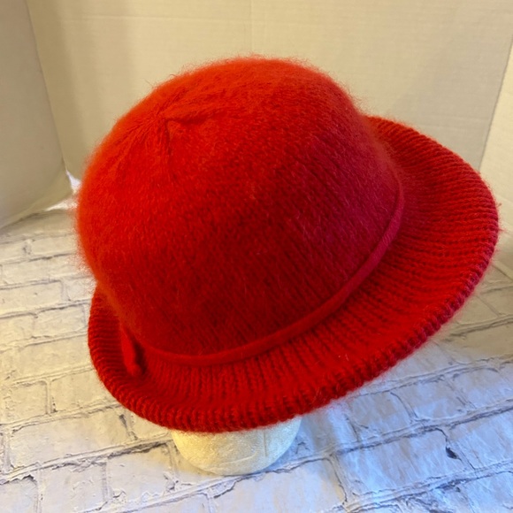 ITALY MADE RED FEDORA STYLE ANGORA BLEND WOMENS HAT - Picture 2 of 9